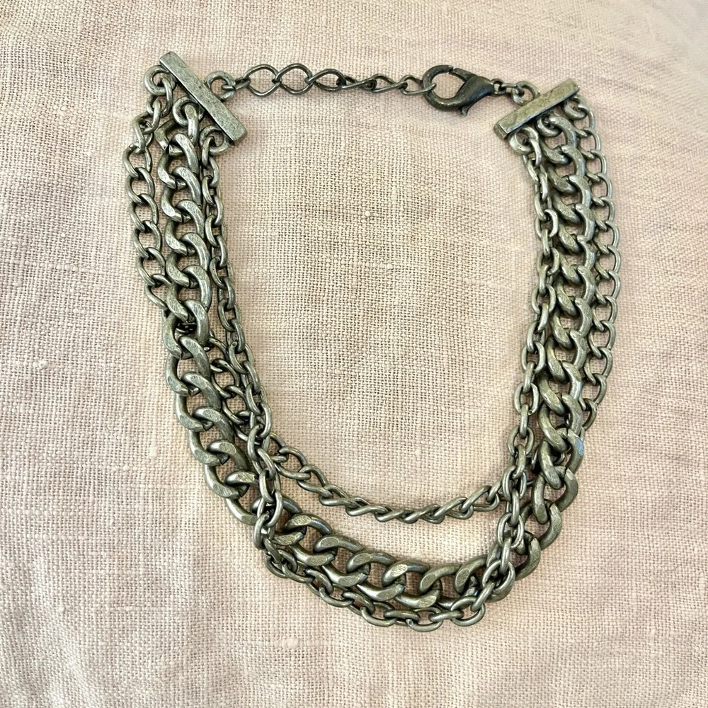 Thick silver three chain choker necklace - Picture 1 of 5
